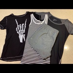 Two tshirts, one tank top, running shorts